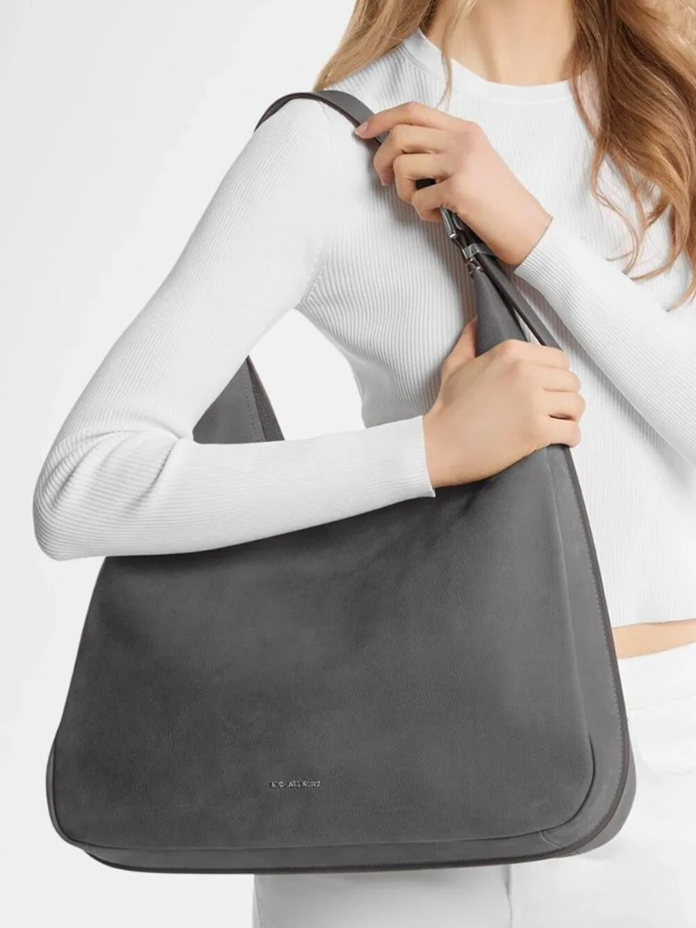 MICHAEL Michael Kors Nolita Large Gray Nubuck Hobo Shoulder Bag